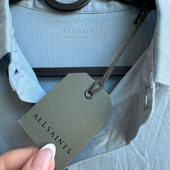 NWT All Saints Allsaints Ramskull Vidal Short Sleeve Polo Shirt Blue Size Small - Picture 4 of 8